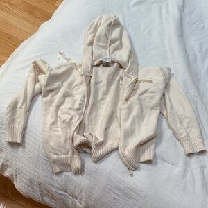 Pink Rose Cream Hooded Cardigan